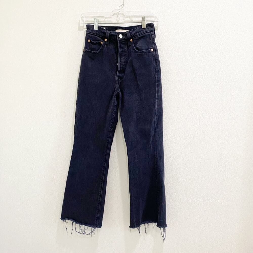 levis ribcage crop flare black denim cut off jeans size 24
